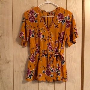 Yellow Flower And Bird Print Top